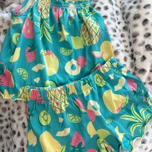 Cat & Jack Teal Tropical Fruit Pajama Set with Yellow & Pink Accents
